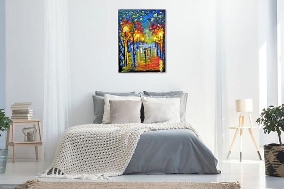 Quadros Pintura em Tela Paisagem Urbana Chuva de Outono