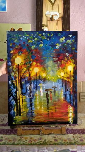 Quadros Pintura em Tela Paisagem Urbana Chuva de Outono