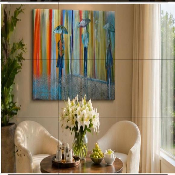 Quadros Pintura em Tela Paisagem Urbana Chuva Neblina