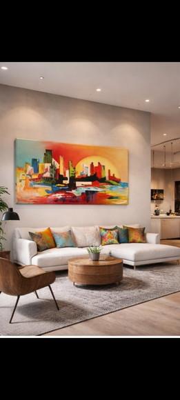 Quadros Pintura em Tela Paisagem Urbana Cidade Imaginária