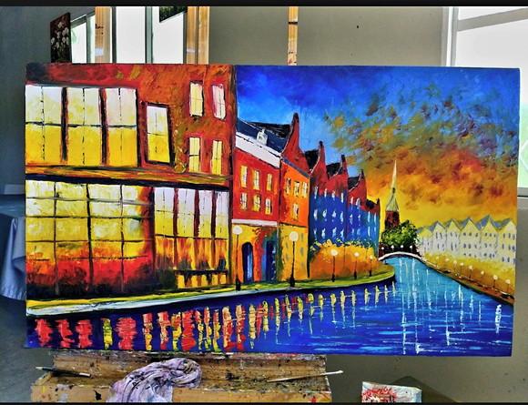 Quadros Pintura em Tela Paisagem Urbana Copenhagen Dinamarca