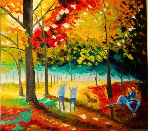 Quadros Pintura em Tela Paisagem Urbana Familia Brincando