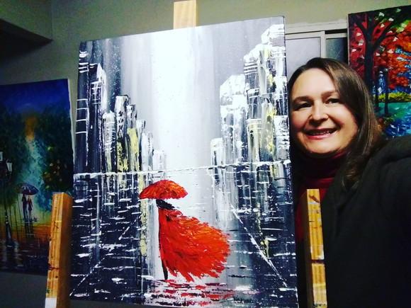 Quadros Pintura em Tela Paisagem Urbana Mulher Red Dress