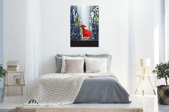Quadros Pintura em Tela Paisagem Urbana Mulher Red Dress