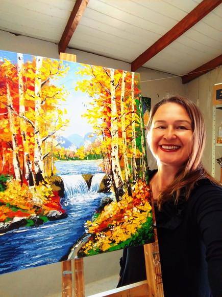 Quadros Pintura em Tela Rio Floresta de Bétulas Black Friday