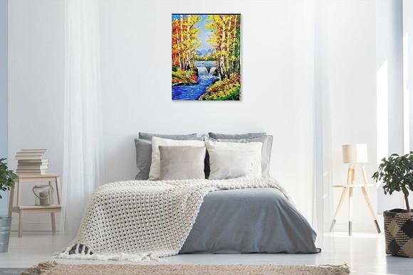 Quadros Pintura em Tela Rio Floresta de Bétulas Black Friday