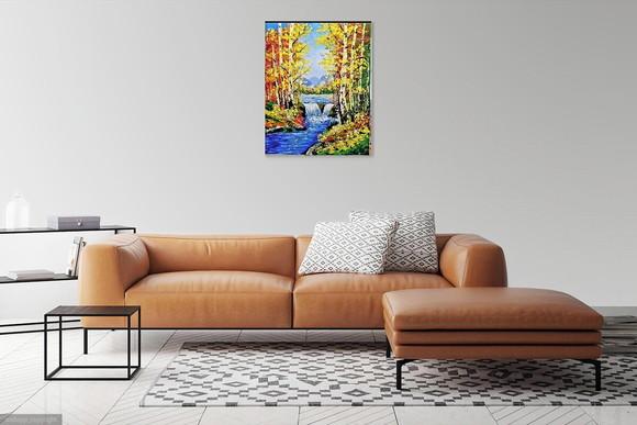 Quadros Pintura em Tela Rio Floresta de Bétulas Black Friday