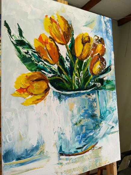 Quadros Pintura em Tela Tulípas Amarelas Black Friday