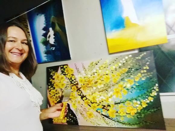 Quadros Pintura em Tela Trio Floral Galho de Flores Amarelas