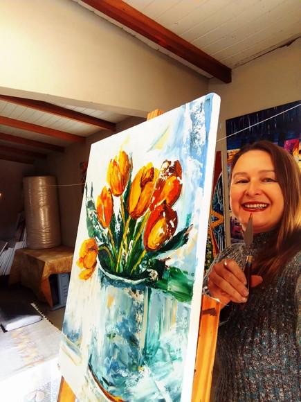 Quadros Pintura em Tela Tulípas Amarelas Black Friday