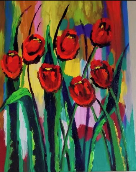 Quadros Pintura em Tela Tulípas Vermelhas Black Friday