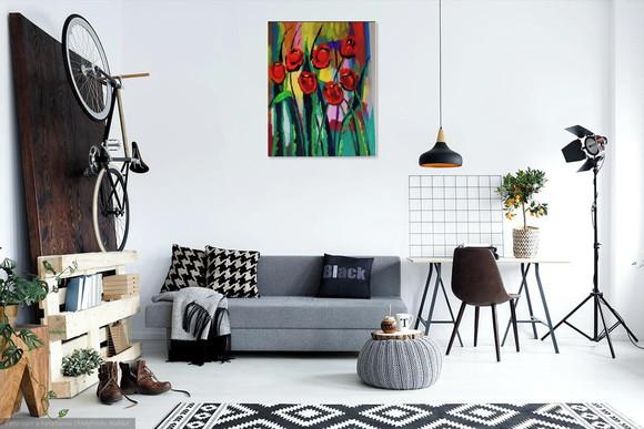Quadros Pintura em Tela Tulípas Vermelhas Black Friday