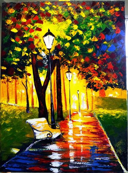 Quadros Pintura em Tela Urbana Banco no Parque Black Friday