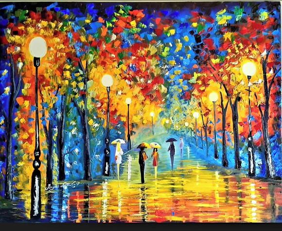 Quadros Pintura em Tela Urbana Chuva de Outono Black Friday