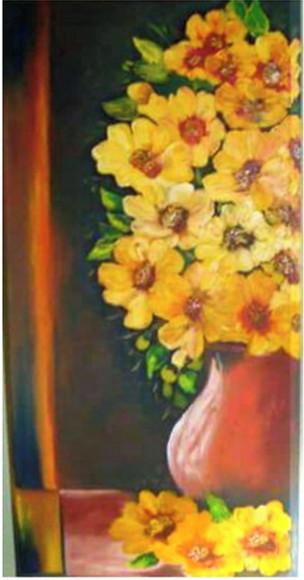 Quadros Pintura Flores Amarelas Vaso de Barro Black Friday