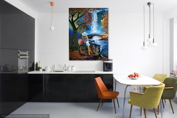 Quadros Pintura Paisagem Cachoeira Mulher Bike Black Friday