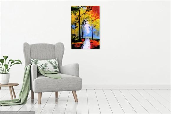 Quadros Pintura Paisagem Caminhada na Floresta Black Friday