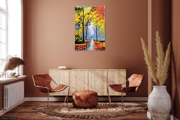 Quadros Pintura Paisagem Caminhada na Floresta Black Friday