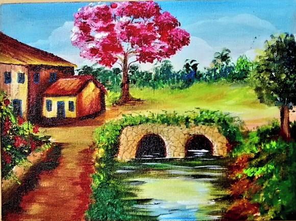 Quadros Pintura Paisagem Caminho Casa Canal Black Friday