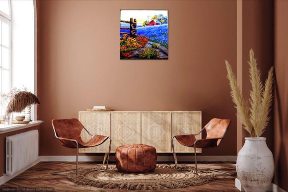 Quadros Pintura Paisagem Campo de Flores Azuis Black Friday