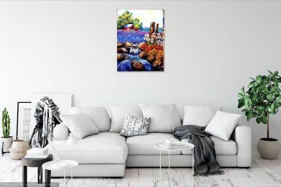 Quadros Pintura Paisagem Campo de Flores Azuis Black Friday