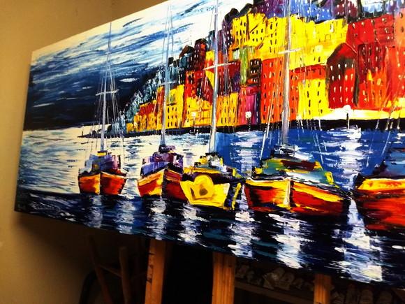 Quadros Pintura Paisagem Mar Costa Amalfitana Black Friday