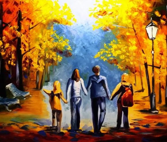 Quadros Pintura Paisagem Moderno Família Feliz Black Friday