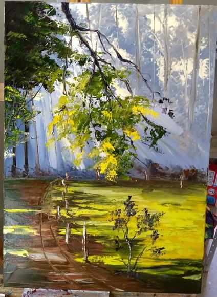 Quadros Pintura Paisagem Raios de Sol Floresta Black Friday