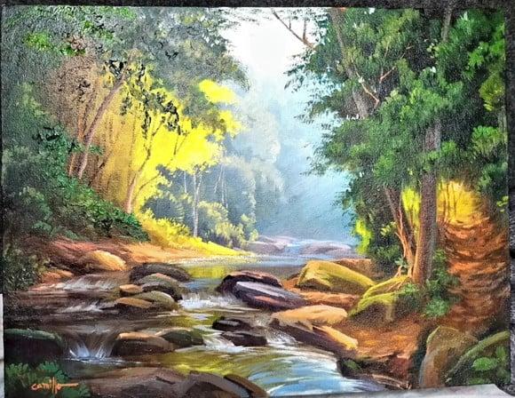Quadros Pintura Paisagem Riacho Lage de Pedra Black Friday