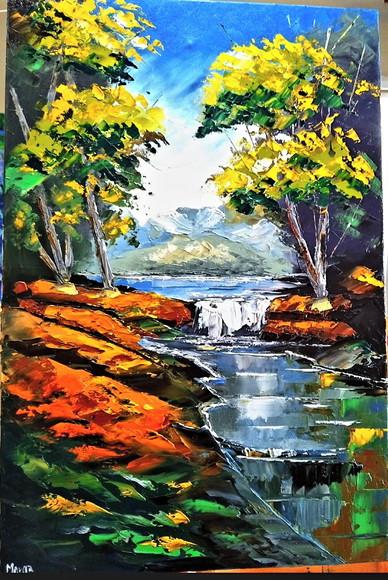 Quadros Pintura Rio com Corredeiras Pedras Black Friday
