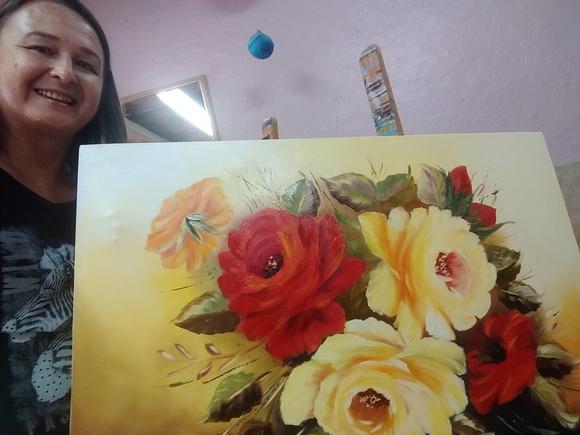 Quadros Pintura Rosas Vermelhas e Amarelas Black Friday