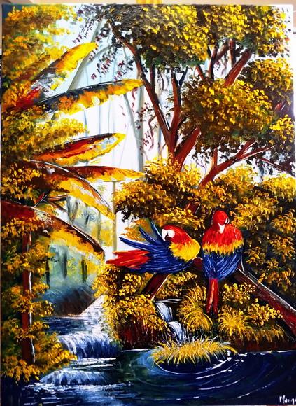 Quadros Pintura Tela Amazonas Araras Vermelhas Black Friday