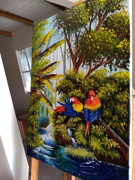 Quadros Pintura Tela Amazonas Araras Vermelhas Black Friday