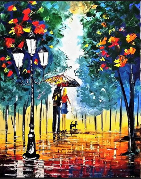 Quadros Pintura Tela Casal com Cachorro Presente de Natal