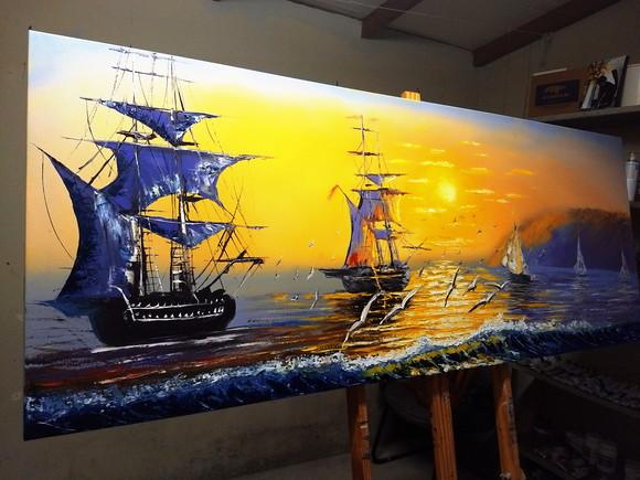 Quadros Pintura Tela Mar Por do Sol Caravelas Black Friday