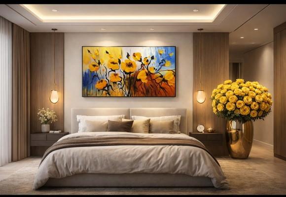 Quadros Pintura Tela Moderno Flores Amarelas Black Friday