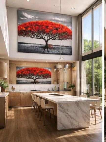 Quadros Pintura Tela Paisagem Árvore Flamboyant Black Friday