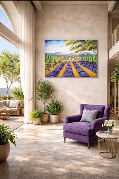 Quadros Pintura Tela Paisagem Campo de Lavanda Black Friday
