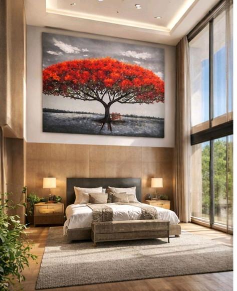 Quadros Pintura Tela Paisagem Árvore Flamboyant Black Friday