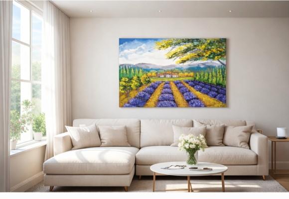 Quadros Pintura Tela Paisagem Campo de Lavanda Black Friday