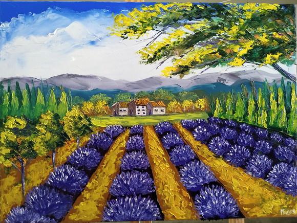 Quadros Pintura Tela Paisagem Campo de Lavanda Black Friday