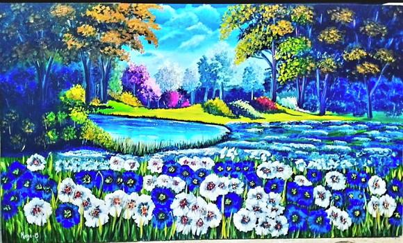 Quadros Pintura Tela Paisagem Campo Florido Black Friday