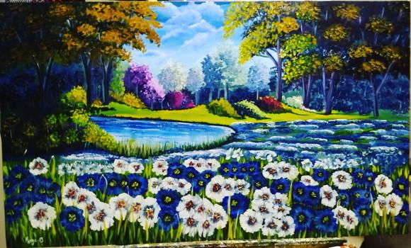 Quadros Pintura Tela Paisagem Campo Florido Black Friday