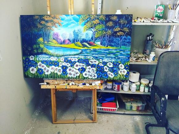 Quadros Pintura Tela Paisagem Campo Florido Black Friday