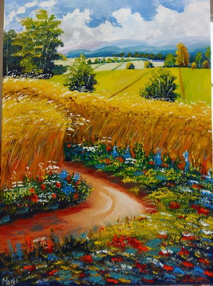 Quadros Pintura Tela Paisagem Lavoura de Trigo Black Friday