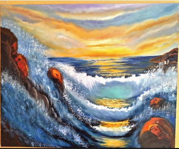 Quadros Pintura Tela Paisagem Marina Por do Sol Rebentação