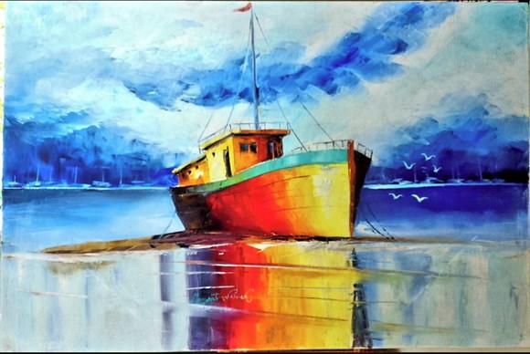 Quadros Pintura Tela Paisagem Mar Praia Barco Black Friday