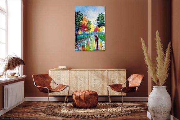 Quadros Pintura Tela Paisagem Urbana Abstrato Moderno Casal
