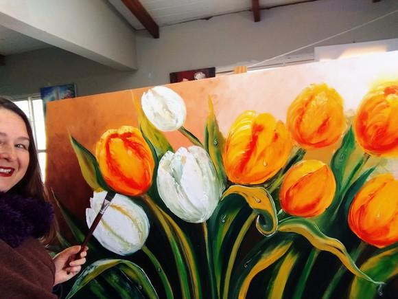 Quadros Pintura Tulípas Amarelas Orvalho Black Friday
