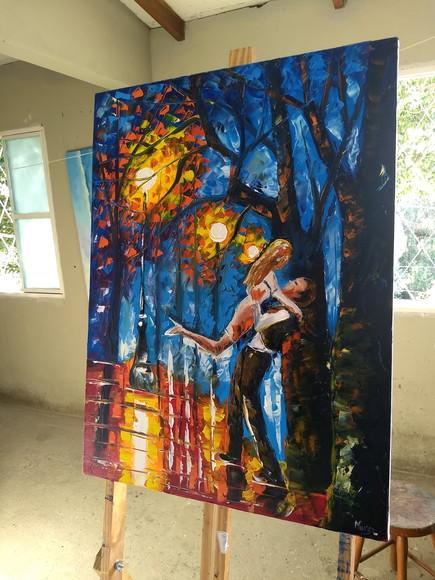 Quadros Pintura Tela Urbana Noite Romance Casal Black Friday